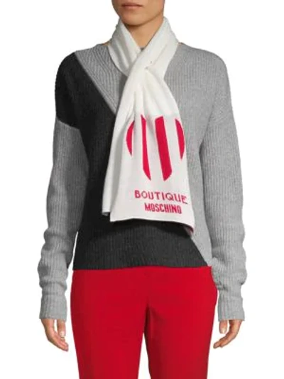 Shop Moschino Striped Heart Scarf In White Red
