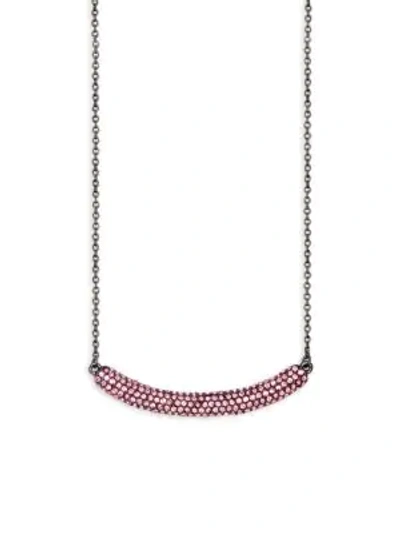 Shop Jardin Embellished Curved Bar Pendant Necklace In Pink Black