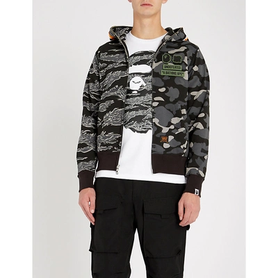 Shop A Bathing Ape Undefeated Shark Tiger Cotton-jersey Hoody In Black