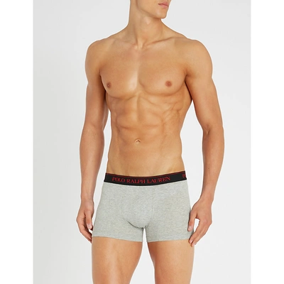 Shop Polo Ralph Lauren Pack Of Three Classic-fit Stretch-cotton Trunks In Red Grey Black