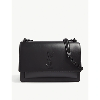Shop Saint Laurent Sunset Monogram Leather Shoulder Bag In Black/black