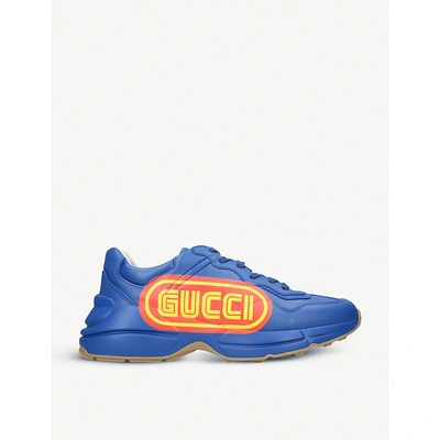Shop Gucci Rython Sega Leather Trainers In Blue