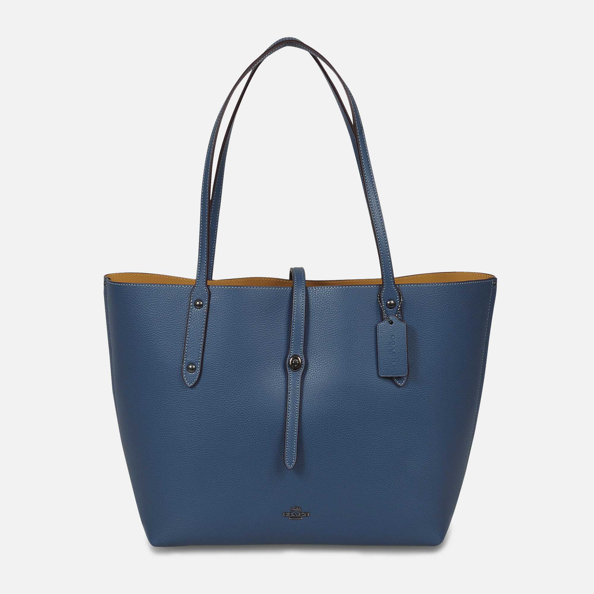 Coach Market Tote In Polished Pebble Leather In Dk/navy Teal ModeSens