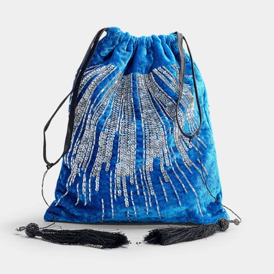 Shop Attico | Embroidered Pouch Bag In Blue Velvet