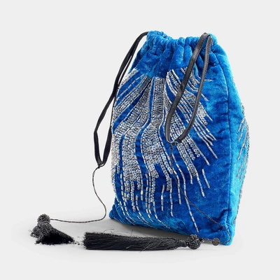 Shop Attico | Embroidered Pouch Bag In Blue Velvet