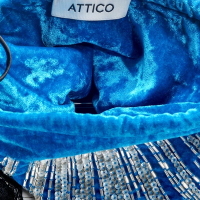 Shop Attico | Embroidered Pouch Bag In Blue Velvet