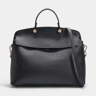 Shop Furla | My Piper Medium Top Handle Bag In Black Calfskin In Red