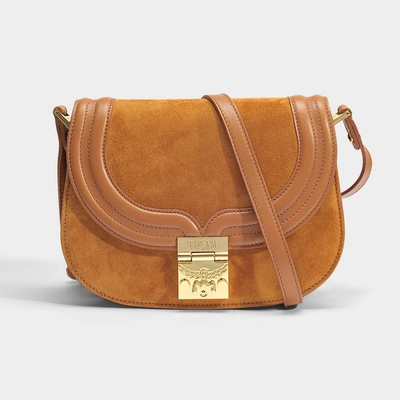 Shop Mcm | Trisha Shoulder Bag In Cognac Calf Suede And Smooth Calf