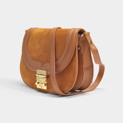 Shop Mcm | Trisha Shoulder Bag In Cognac Calf Suede And Smooth Calf
