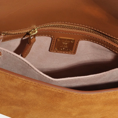 Shop Mcm | Trisha Shoulder Bag In Cognac Calf Suede And Smooth Calf