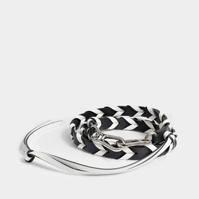 Shop Loewe | Braided Thin Bag Strap In Black And White Classic Calfskin