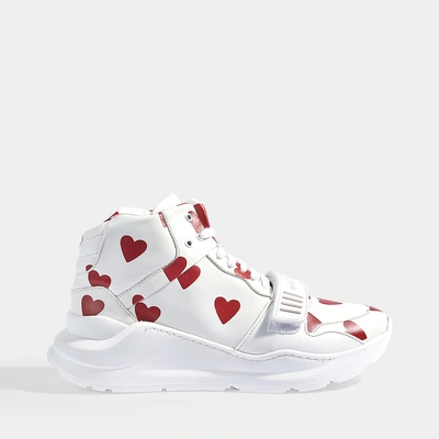 Shop Burberry | Regis Heart High-top Sneakers In Red And White Smooth Calfskin