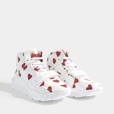 Shop Burberry | Regis Heart High-top Sneakers In Red And White Smooth Calfskin