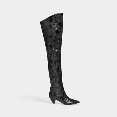 Shop Attico | Asia Croc Print Patent Long Boots In Black Calfskin