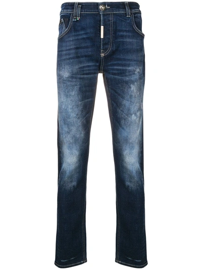 Shop Philipp Plein Faded Straight-leg Jeans In Blue