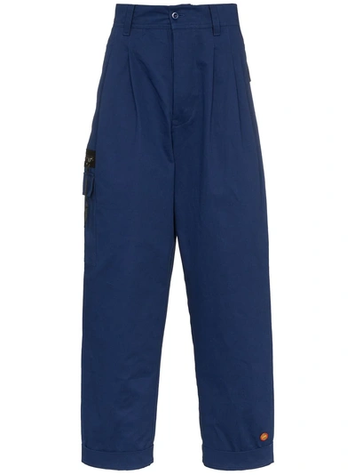 Shop 032c Pleated Cargo Pocket Cotton Trousers - Blue