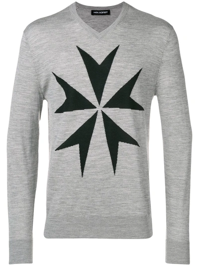 Shop Neil Barrett Military Star Sweater In Grey