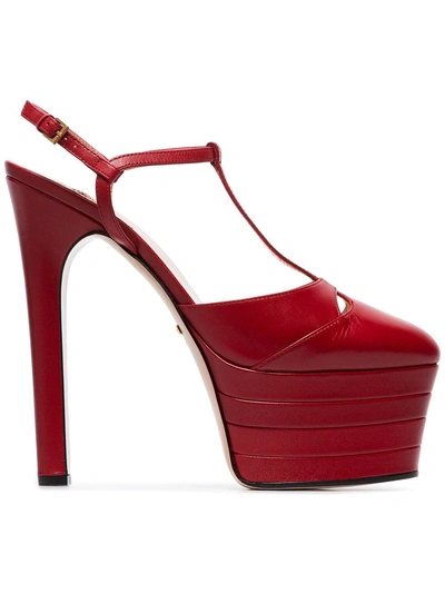 Shop Gucci Red Platform 155 Leather Pumps In 6433 Red