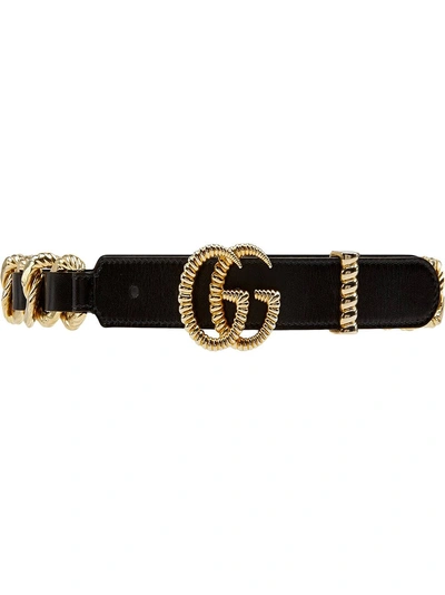 Shop Gucci Leather Belt With Torchon Double G Buckle - Black