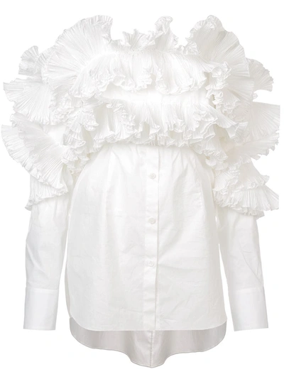 Shop Rosie Assoulin Pleated Off-shoulder Blouse - White