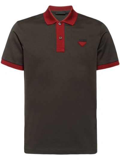 PRADA TWO-TONE PIQUÉ POLO SHIRT - 灰色