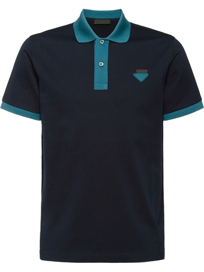 PRADA TWO-TONE PIQUÉ POLO SHIRT - 蓝色