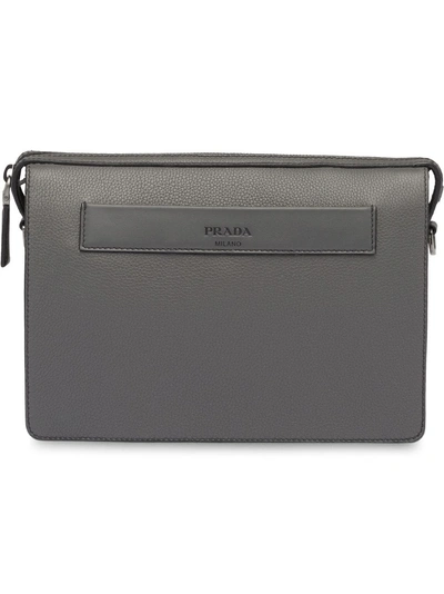 Shop Prada Embossed Logo Strap Shoulder Bag - F0048 Mercury Gray