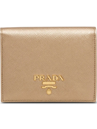 Shop Prada Small Leather Wallet In Metallic