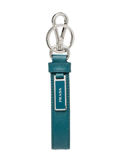 Shop Prada Saffiano Leather Keychain - Blue