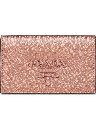 Shop Prada Saffiano Leather Credit Card Holder In Pink