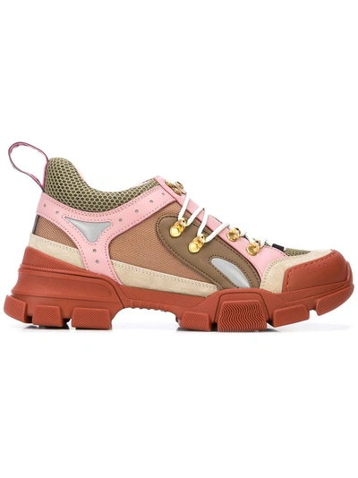 Shop Gucci Lace-up Panelled Sneakers - Pink