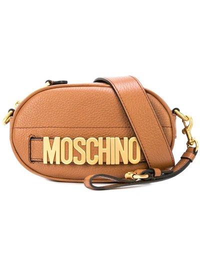 Shop Moschino Lettering Belt Bag In Brown