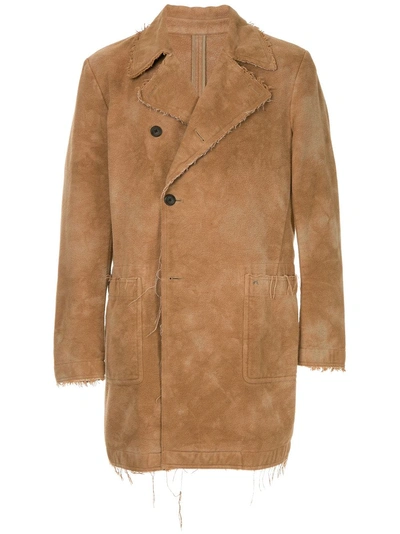 Shop Roarguns Frayed Double Breasted Coat - Brown