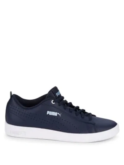 Shop Puma Smash Perforated Leather Sneakers In Blue