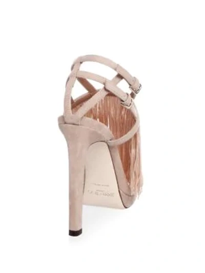 Shop Jimmy Choo Fringe Suede Stiletto Sandals In Ballet Pink