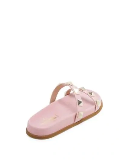 Shop Valentino Lock Leather Slides In Pink