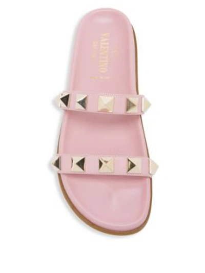 Shop Valentino Lock Leather Slides In Pink