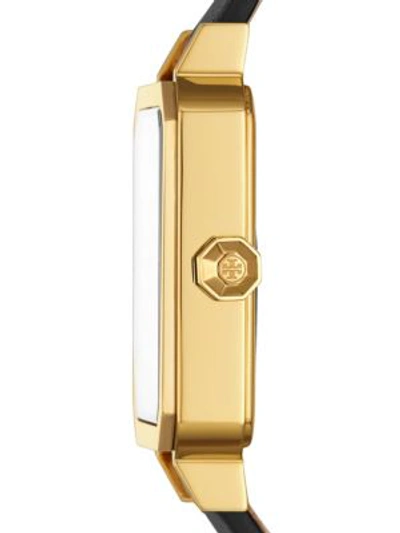 Shop Tory Burch Women's Robinson Goldtone And Luggage Leather Strap Watch In Black