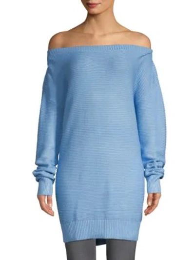 Shop John & Jenn Textured Off-the-shoulder Sweater Dress In Heather Grey