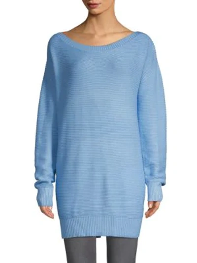 Shop John & Jenn Textured Off-the-shoulder Sweater Dress In Mystic Blue
