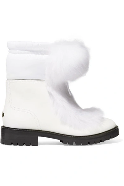 Shop Jimmy Choo Glacie Shearling Pompom-embellished Leather Ankle Boots In White