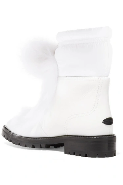 Shop Jimmy Choo Glacie Shearling Pompom-embellished Leather Ankle Boots In White