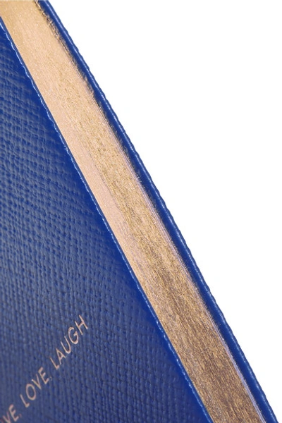Shop Smythson Panama Live Love Laugh Textured-leather Notebook In Blue