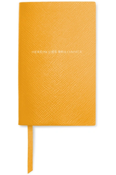 Shop Smythson Panama Herein Lies Brilliance Textured-leather Notebook In Yellow