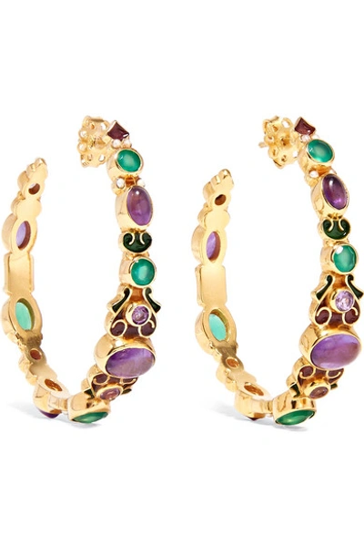 Shop Percossi Papi Gold-plated And Enamel Multi-stone Hoop Earrings