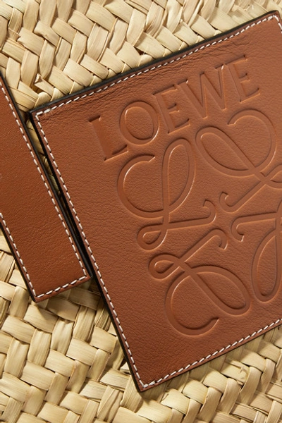 Shop Loewe Medium Leather-trimmed Woven Raffia Tote In Tan