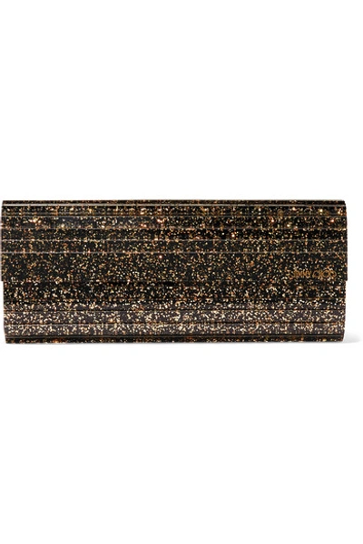 Shop Jimmy Choo Sweetie Glittered Acrylic And Leather Clutch In Black