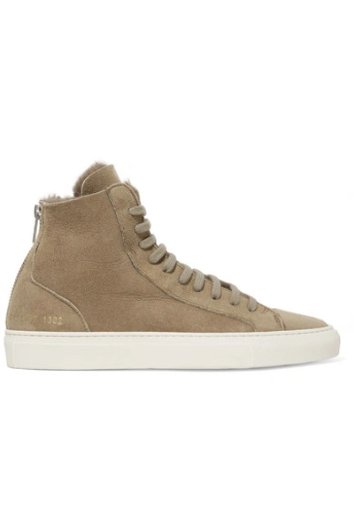 Shop Common Projects Tournament Shearling High-top Sneakers In Mushroom