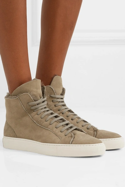 Shop Common Projects Tournament Shearling High-top Sneakers In Mushroom