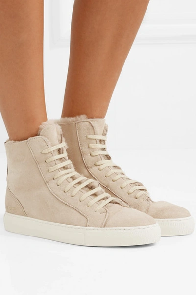 Shop Common Projects Tournament Shearling High-top Sneakers In Beige
